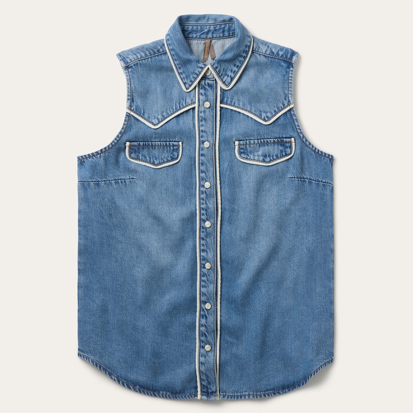 Stetson Womens Sleeveless Blouse 11-052-0565-3013 denim western top Boltranchstore.com Free Shipping womens western fashion summer outfit 