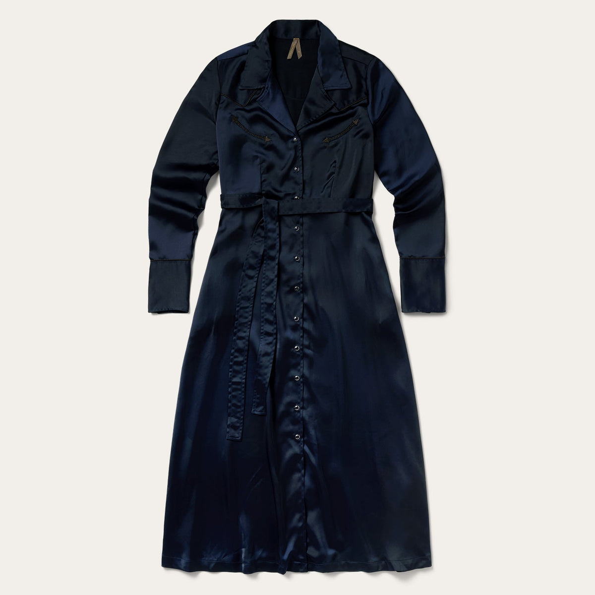 Stetson Satin Western Dress navy satin western dress with chocolate brown piping womens western boutique Utah SKU 1105705397006BU