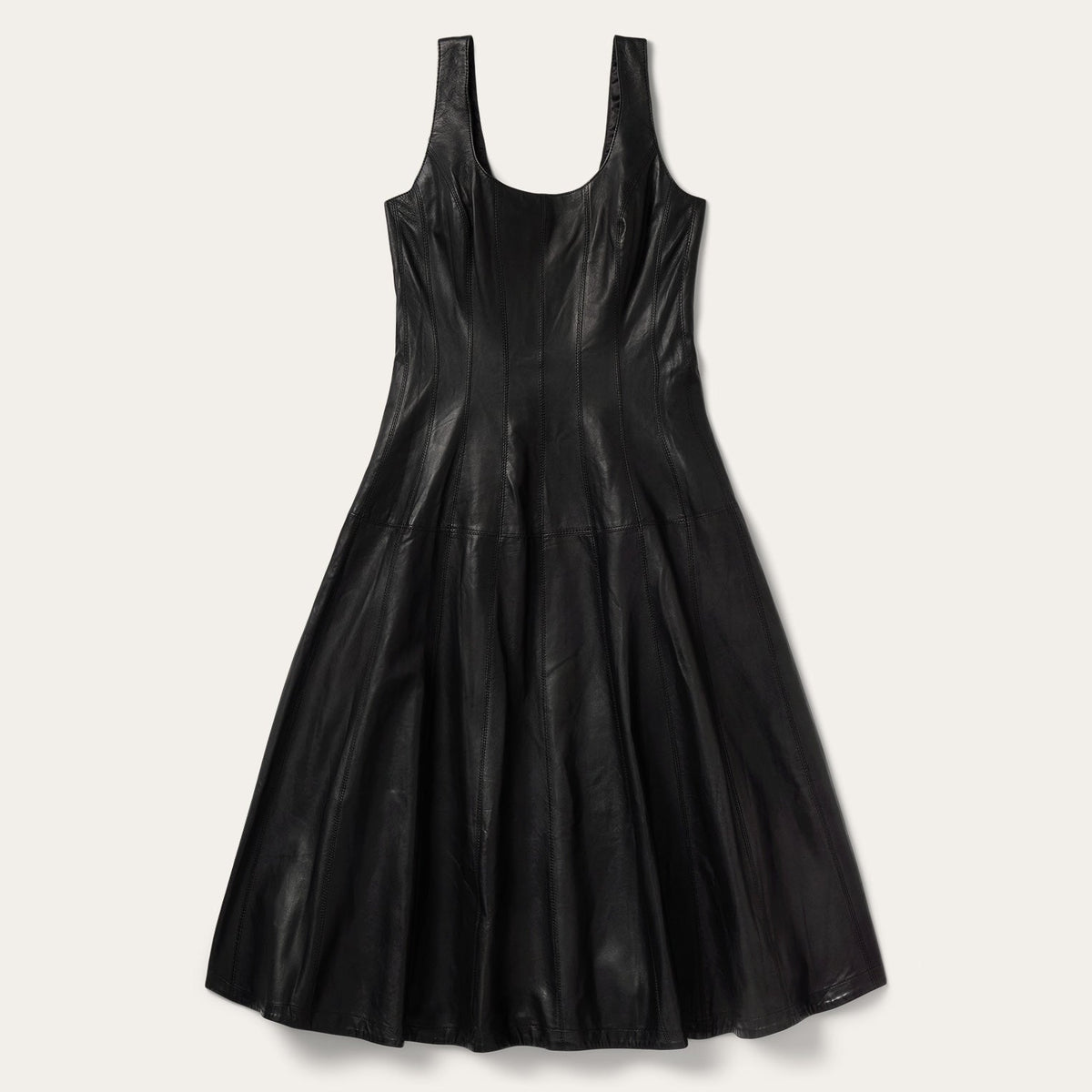 Stetson Black Leather Tank Dress multi pieced goring and topstitched hip seams cowgirl style