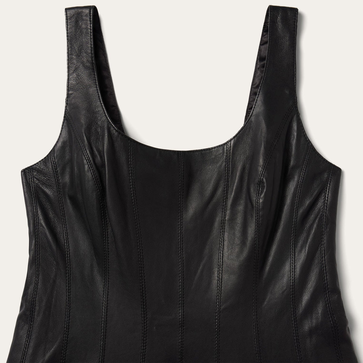 Stetson Black Leather Tank Dress exposed center back zipper closure on a fully lined dress Park City