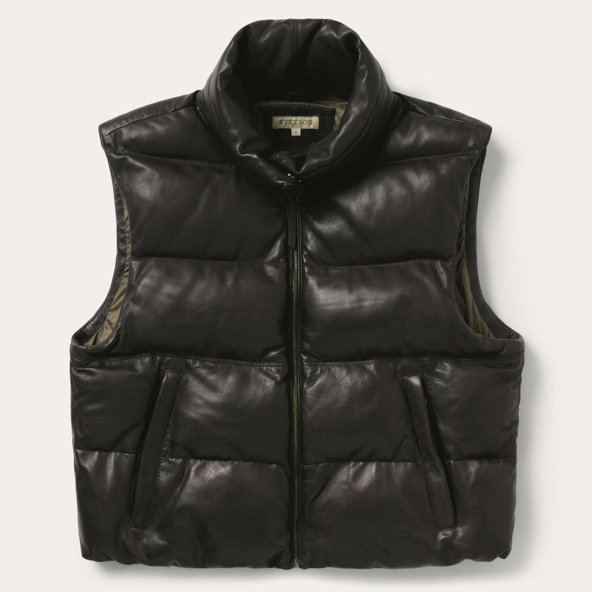 Stetson Oversized Leather Down Fill Vest dark brown leather down fill puffer vest womens western boutique Utah SKU 1107405397115BR