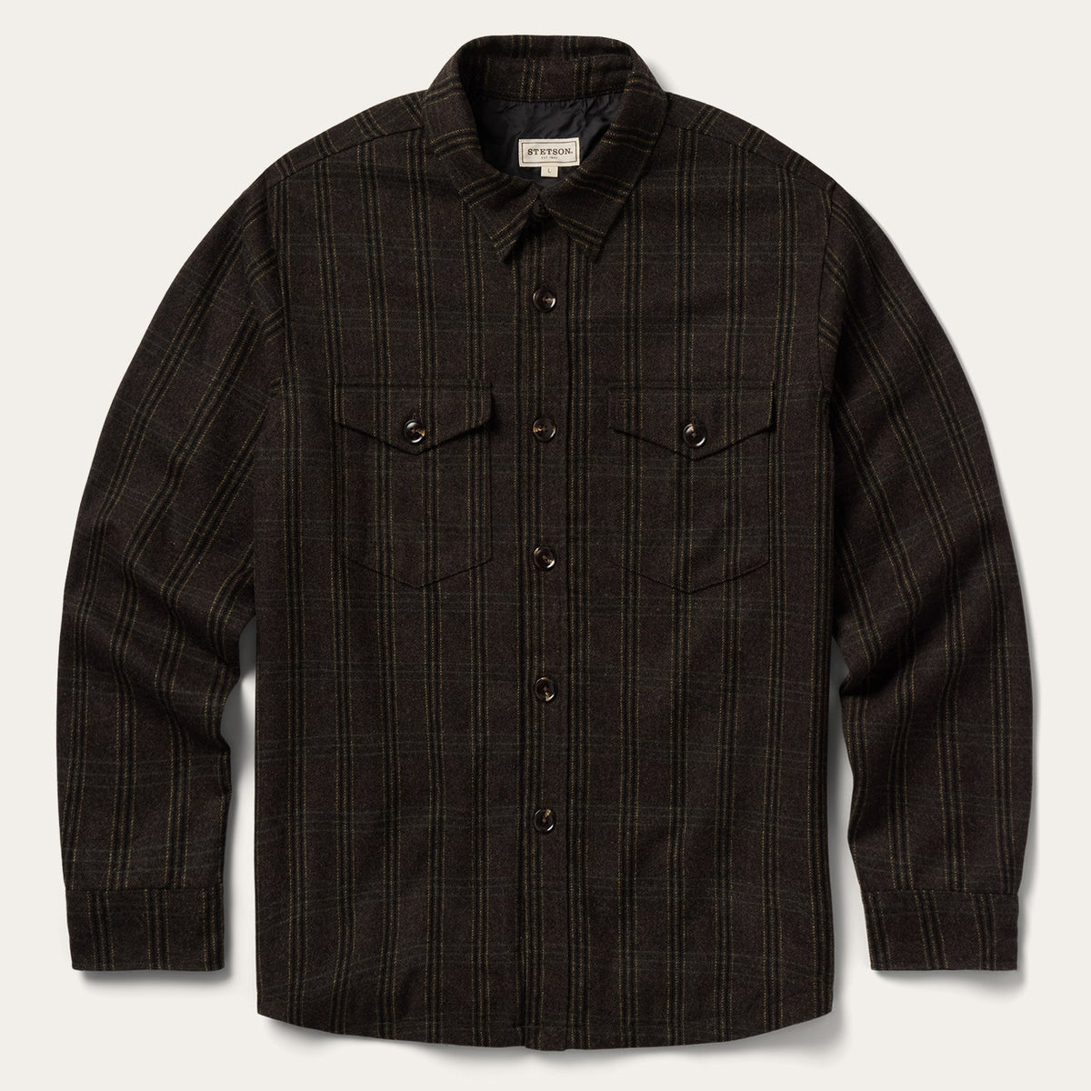 Stetson Western Plaid Shirt Jacket Dark Brown dark brown wool blend plaid shirt jacket mens western outerwear Utah SKU 1109701196106BR