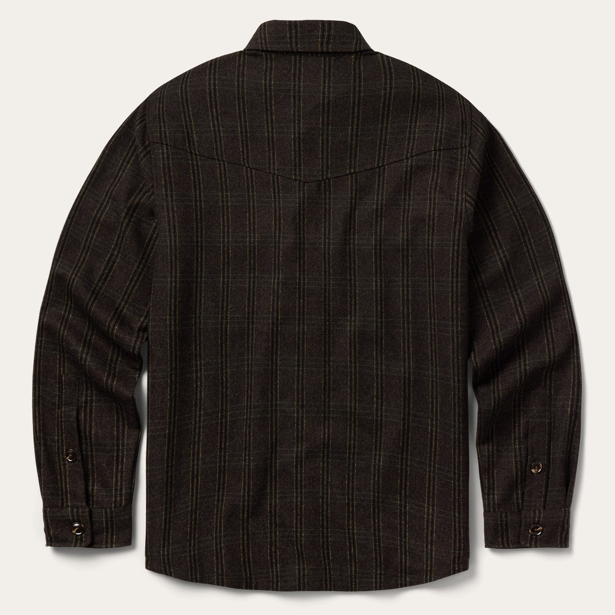 Stetson Western Plaid Shirt Jacket Dark Brown boxy lined shirt jacket cut for layering over a western shirt ranch wear