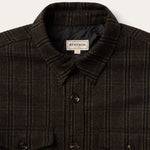 Stetson Western Plaid Shirt Jacket Dark Brown one point pockets with button flaps and embroidered S logo cowboy