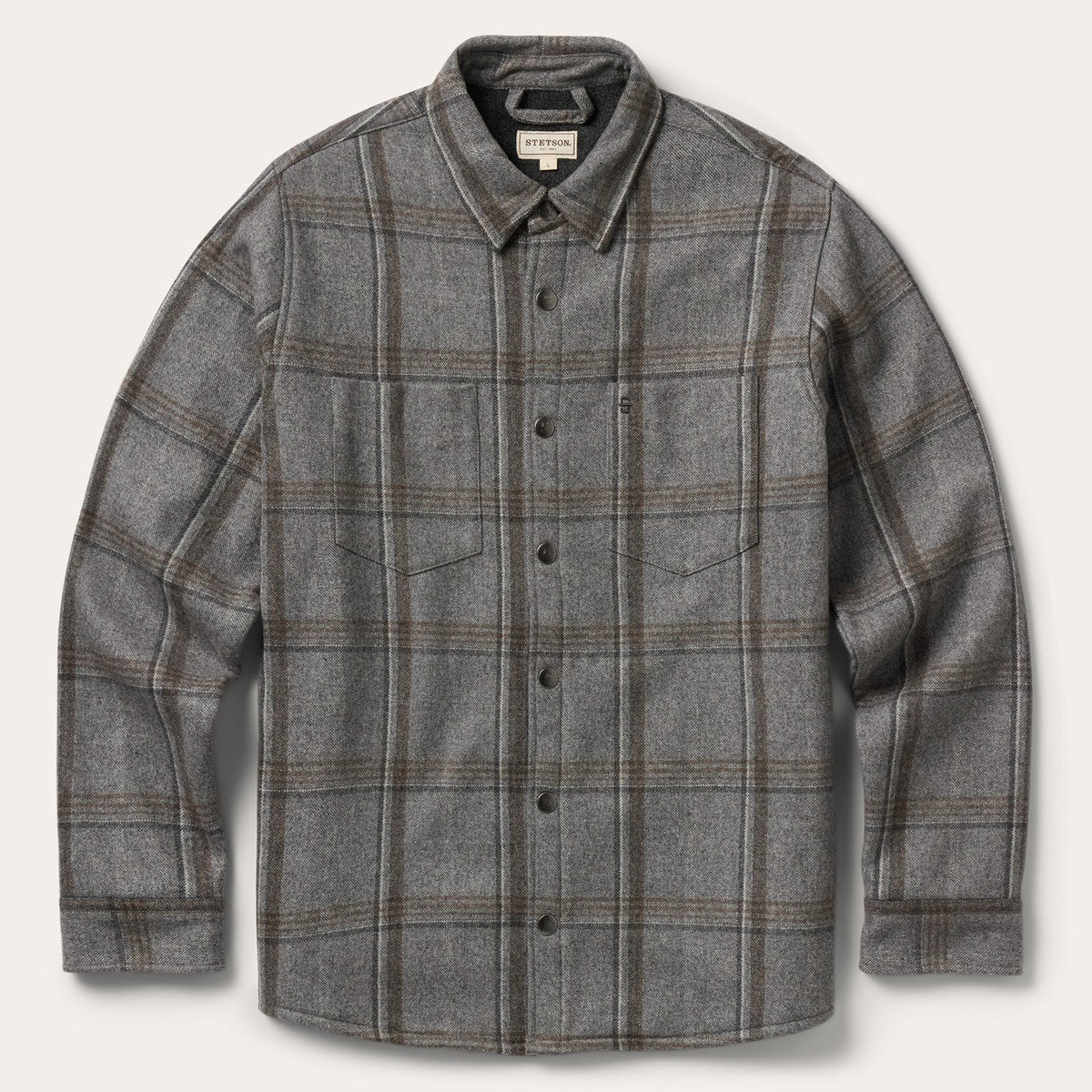 Stetson Windowpane Shirt Jacket Light Grey light grey windowpane wool blend shirt jacket mens western outerwear Utah SKU 1109701196112GY