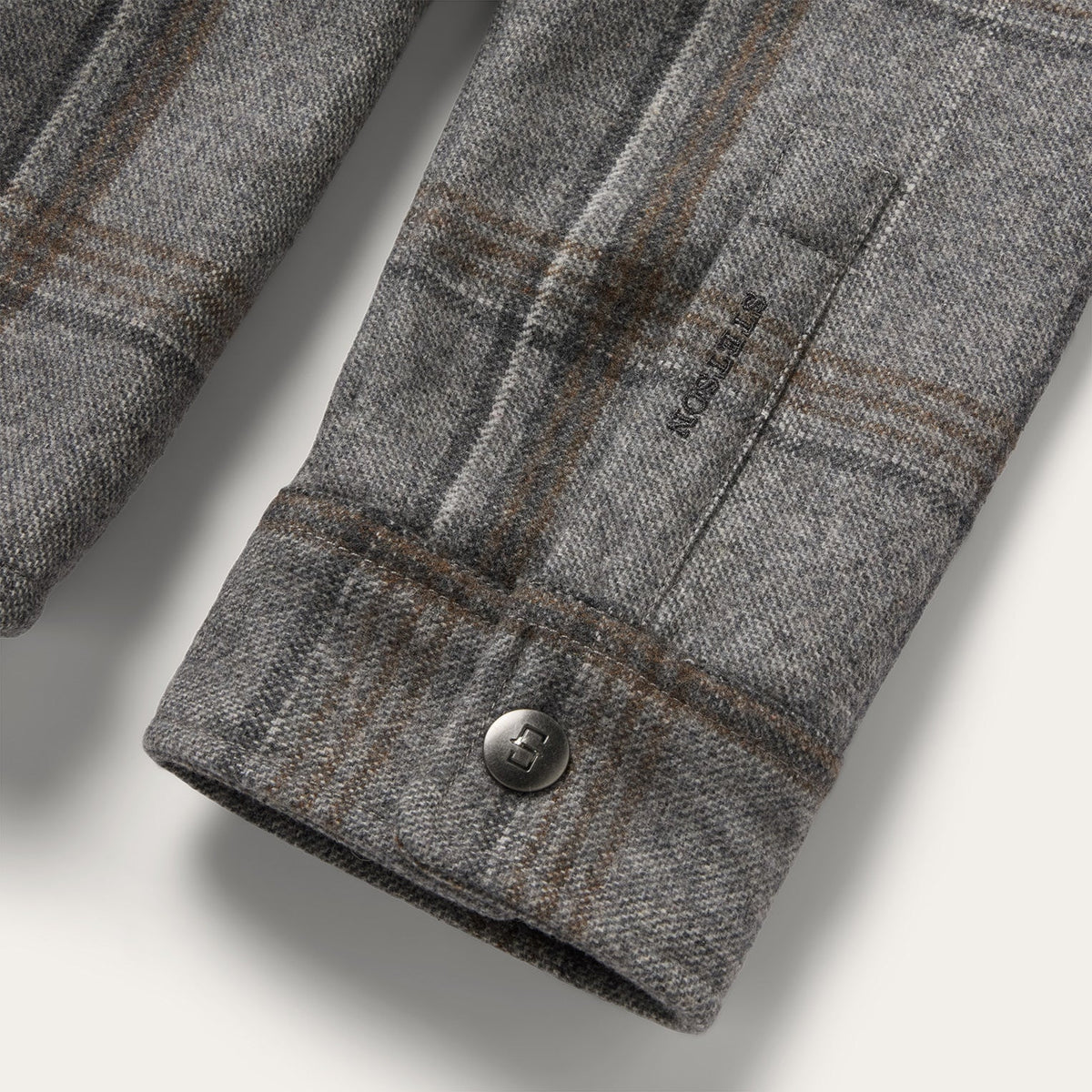Stetson Windowpane Shirt Jacket Light Grey cold weather layer for feeding cattle or a night at the rodeo Park City