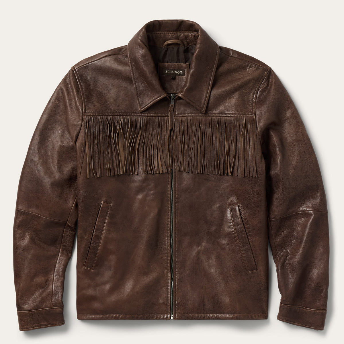 Stetson Leather Fringe Jacket brown leather western jacket with fringe yokes cowboy style Utah SKU 1109705396658BR