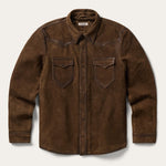 Stetson Mens Roughout Suede Brown Shirt Jacket brown roughout leather western shirt jacket with pearl snap front Utah SKU 1109705399161BR
