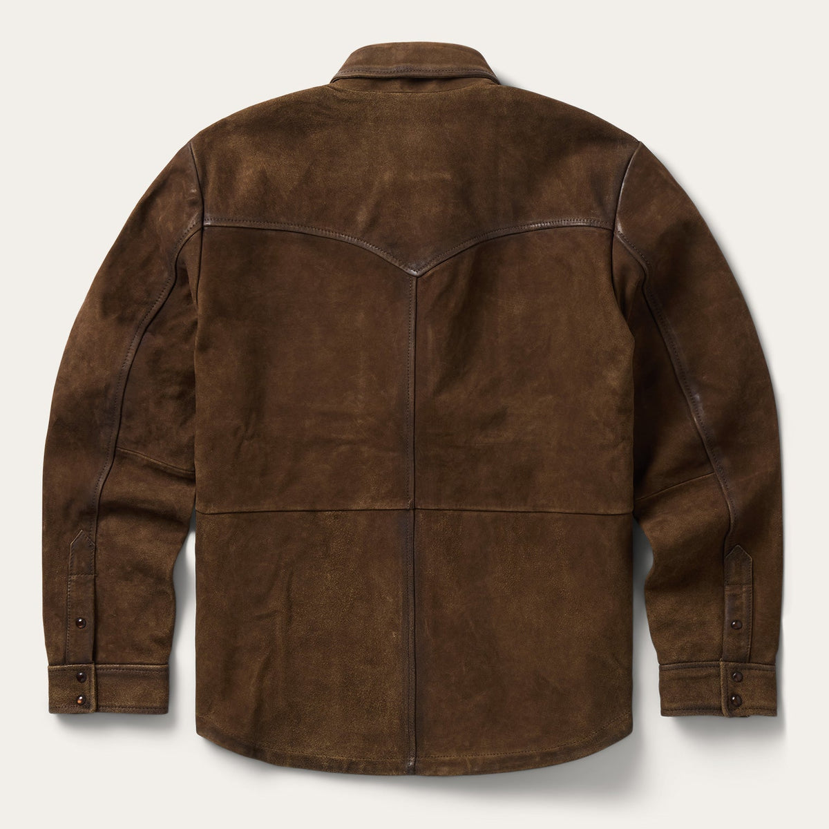 Stetson Mens Roughout Suede Brown Shirt Jacket curved front and back yokes in velvety roughout leather