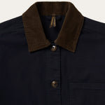Stetson Corduroy Collar Canvas Barn Jacket Navy oversized chest patch pocket and flap hand pockets ranch wear Kamas