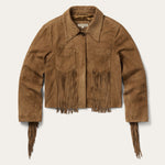 Stetson Womens Tan Suede Jacket With Fringe On Pockets and Sleeves tan suede leather cropped western jacket womens western boutique Utah SKU 1109805397112TA