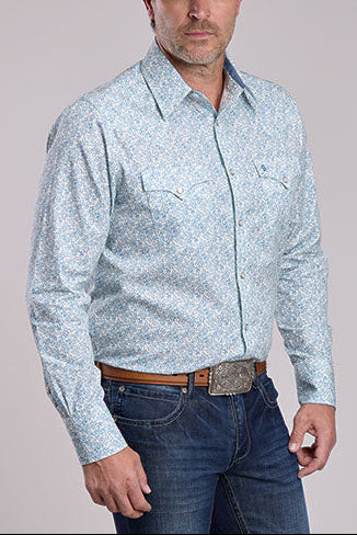 Stetson Mens Victorian Floral Print Shirt 11-01-425-2038 blue mens western cowboy rodeo long sleeve stetson western clothing fashion Boltranchstore.com 1100104252038