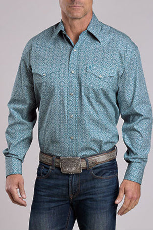Stetson Mens Teal Tile Medallion Snap Shirt 1100104256042 new arrival free shipping Boltranchstore.com