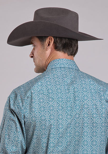 Stetson Mens Teal Tile Medallion Snap Shirt