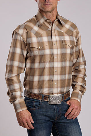 1100104784026 Stetson Mens Gold Dust Plaid at boltranchstore.com western shirt rodeo shirt free shipping brown button up mens long sleeve brown plaid shirt