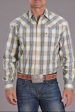 Stetson Classic Ombre Plaid Satin Stripe 11-001-0478-5029 mens western shirt stetson at Boltranchstore.com