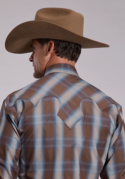 Stetson Mens Chocolate Dobby Plaid Shirt