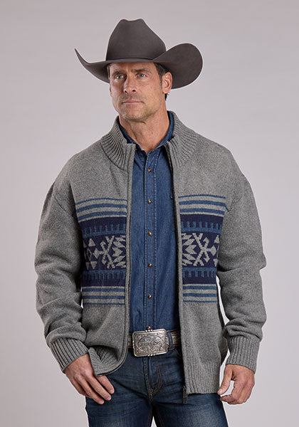 Stetson Mens Aztec Border Cardigan a zip up front sweater cardigan cowboy cardigan mens wool sweater