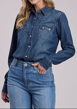 Stetson Blue Denim Loose Fitting Blouse everyday wear free shipping at boltranchstore.com