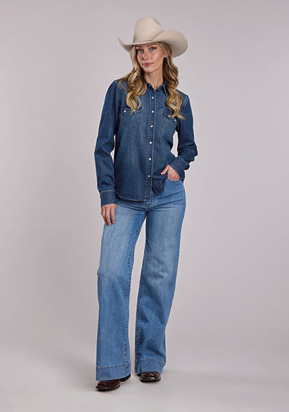 Stetson Womens Denim Loose Fitting Blouse
