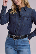 stetson womens denim long sleeve shirt 11-050-0594-7032