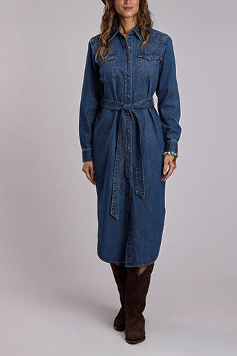 Stetson womens long sleeve denin dress with a belt tie SKU 1105705947032
