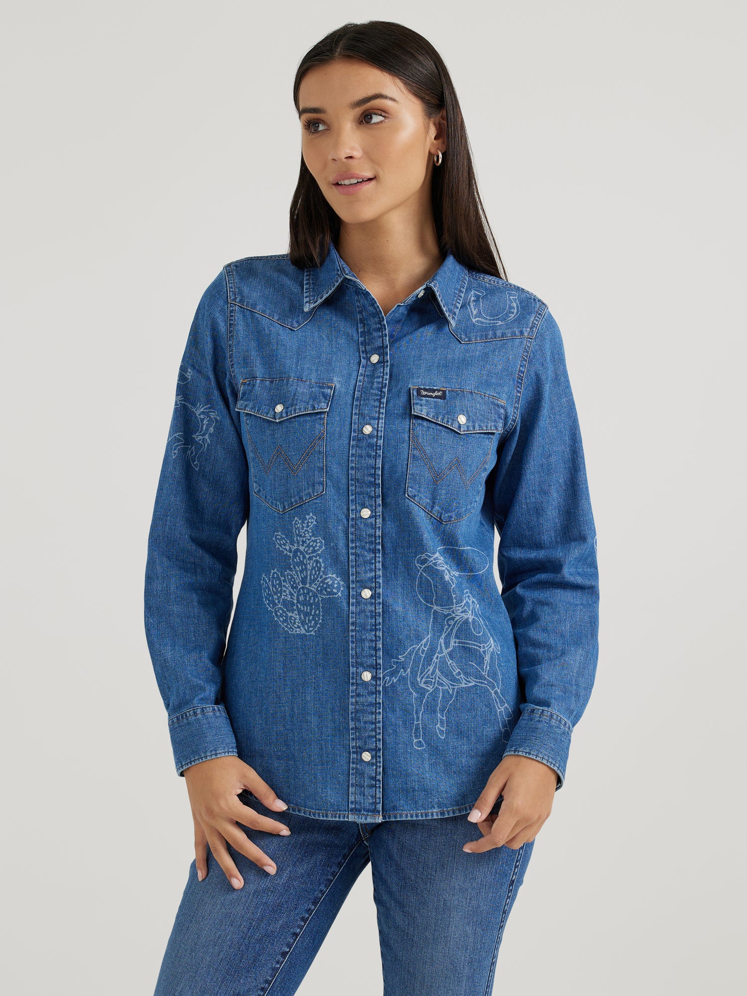 Wrangler Womens LS Cowboy Laser Denim