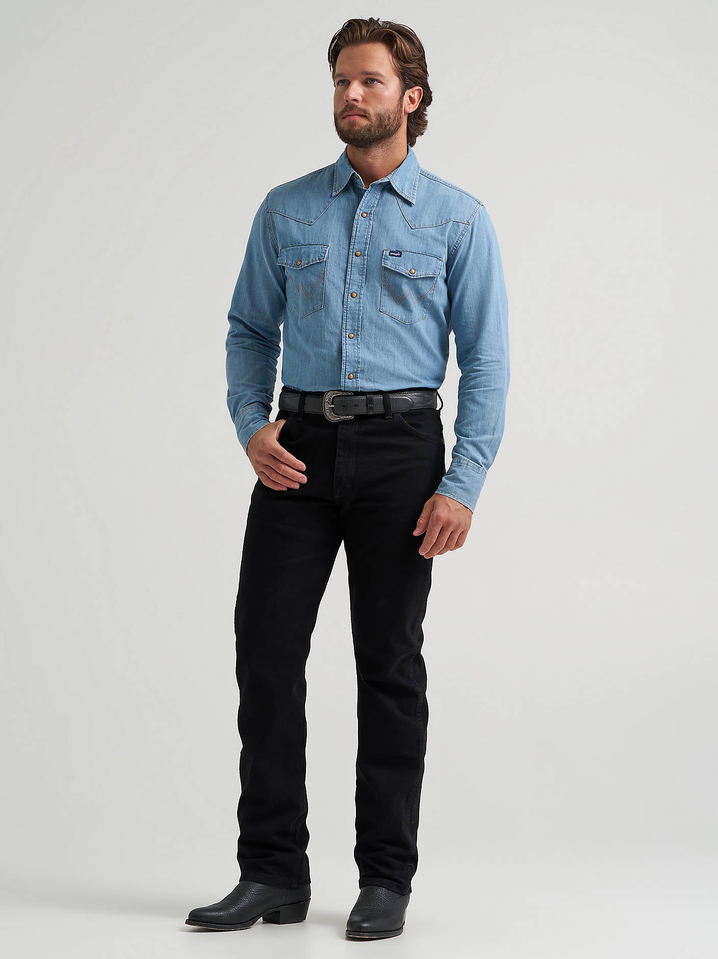 Wrangler Mens Classic Denim Snap Shirt