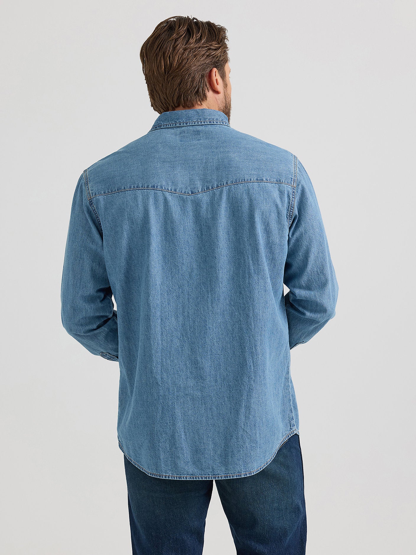 Wrangler Mens Classic Denim Snap Shirt at boltranchstore.com your western store with mens cowboy boots and more.