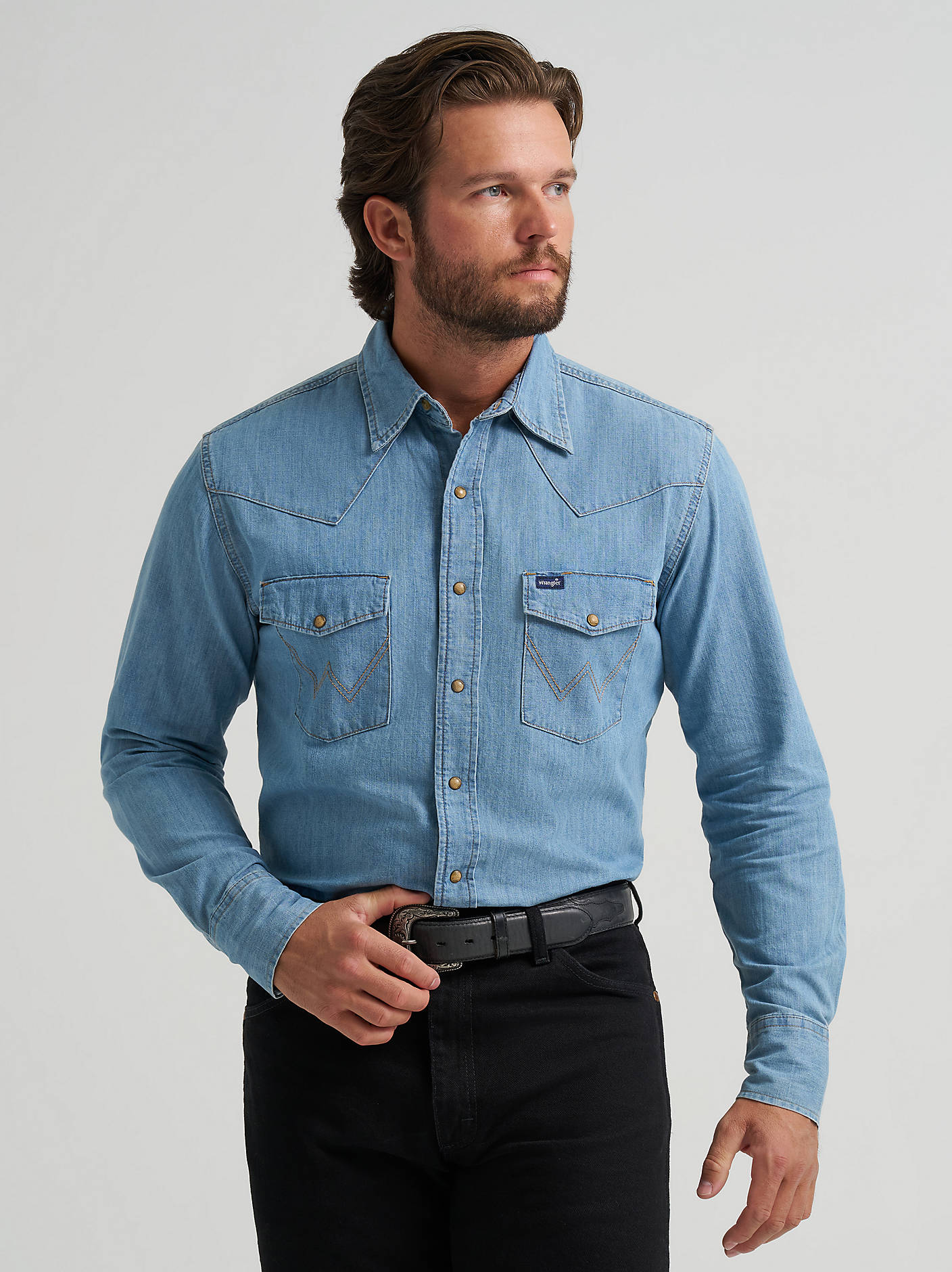 Wrangler Mens Classic Denim Snap Shirt