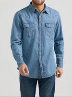 Wrangler Mens Classic Denim Snap Shirt Wrangler Mens Classic Denim Snap Shirt a perfect addition to your western wear wardrobe Choose boltranchstore.com for all your western goods Free shipping mens western shirt denim shirt 