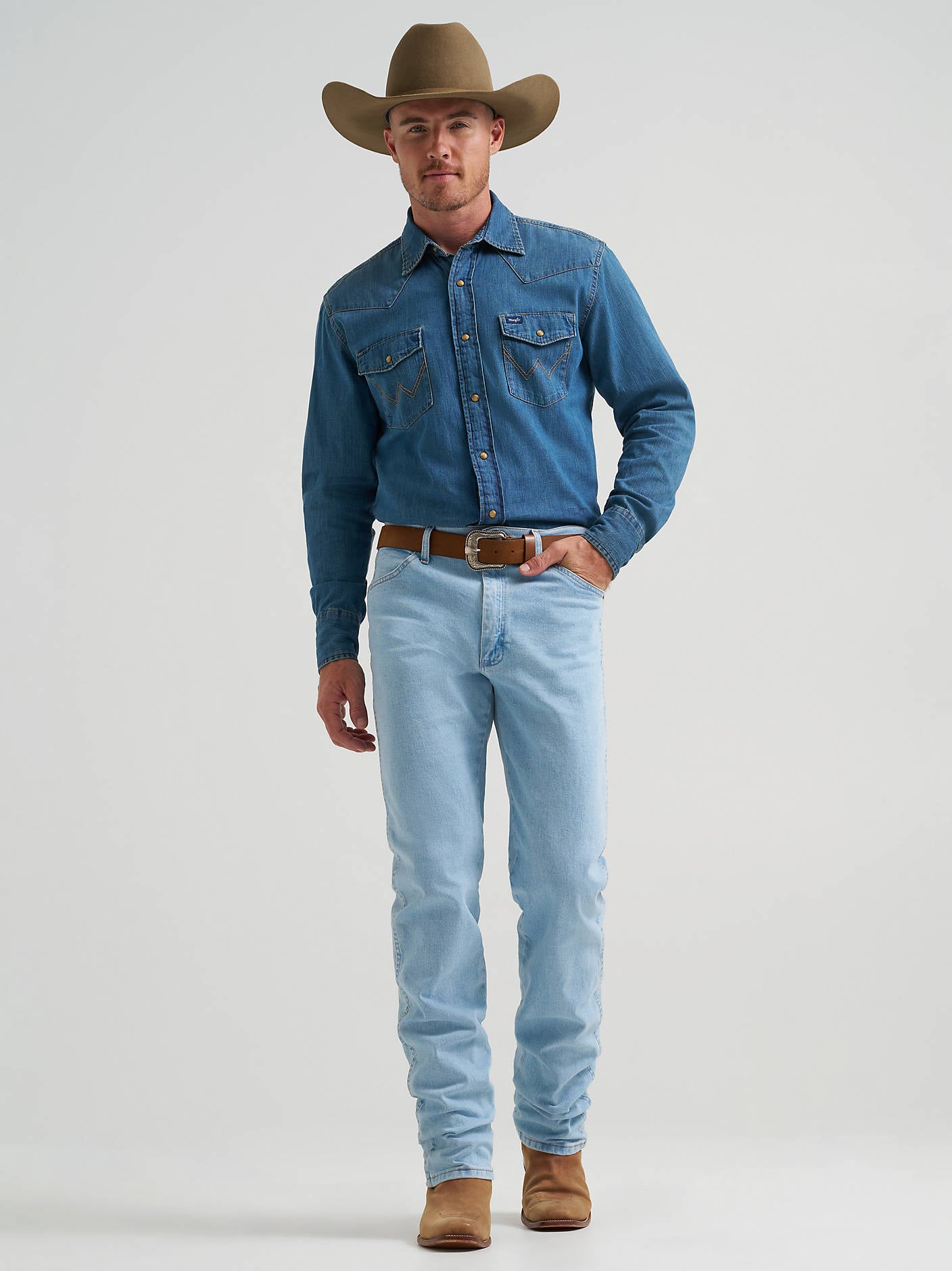 Wrangler Mens Mid Wash Denim Shirt
