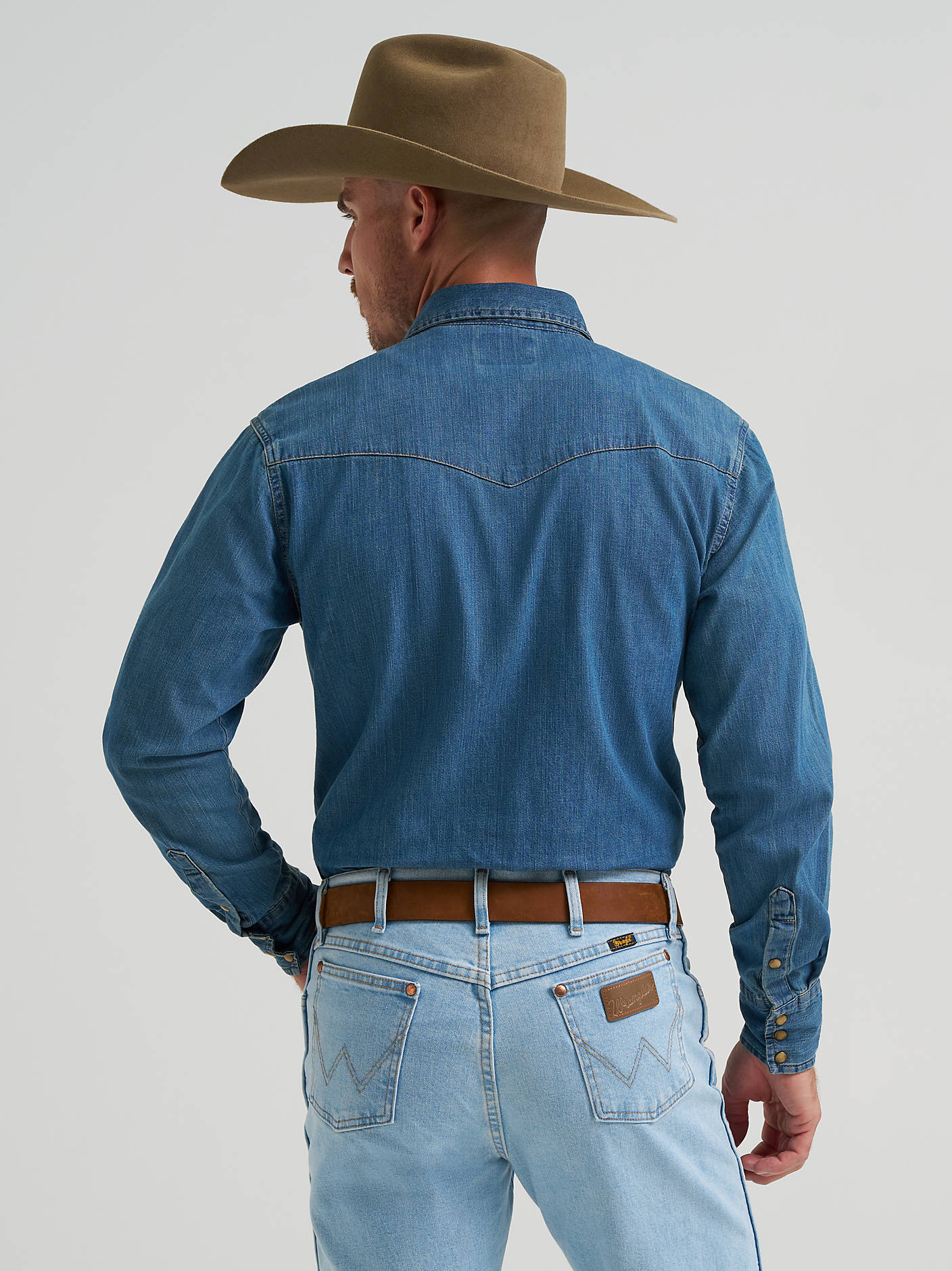 Wrangler Mens Mid Wash Denim Shirt