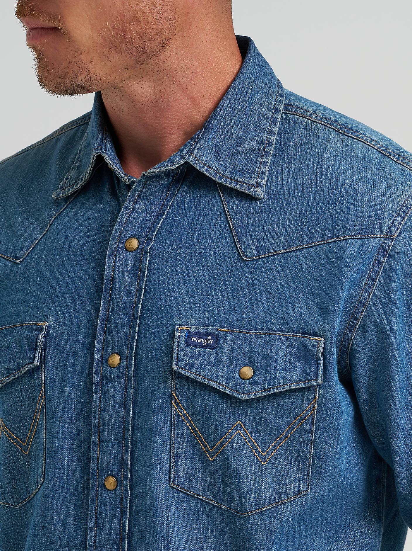Wrangler Mens Mid Wash Denim Shirt