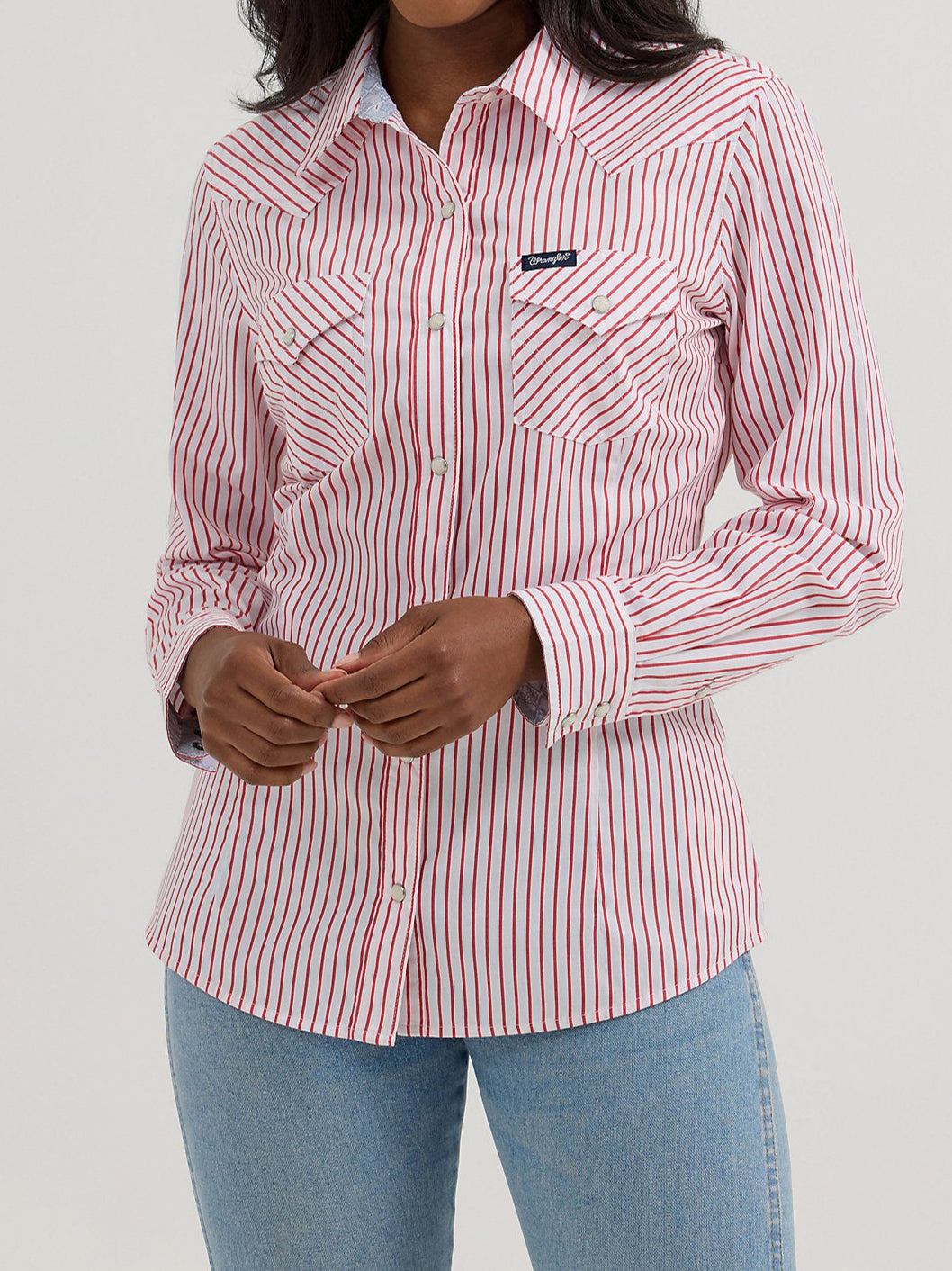 Wrangler Womens Red Strip Snap Shirt – Bolt Ranch Store