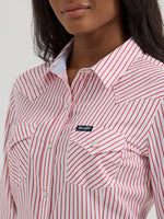 Wrangler Womens Red Strip Snap Shirt the perfect western shirt for you