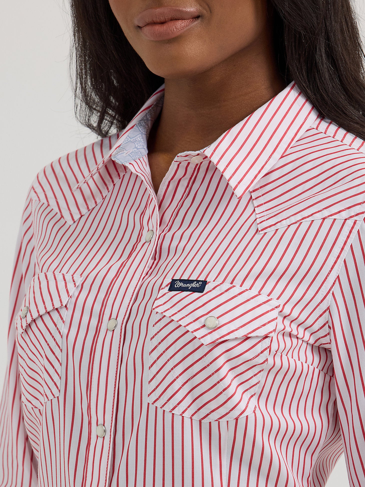 Wrangler Womens Red Strip Snap Shirt the perfect western shirt for you