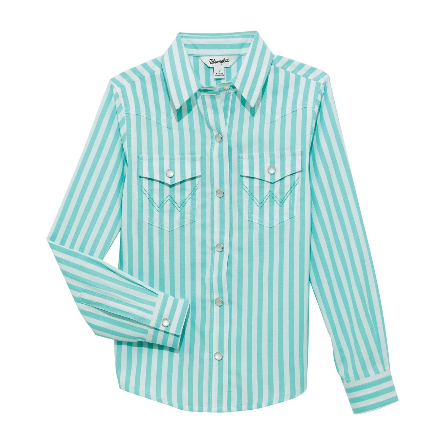 Wrangler Girls LS Snap Stripe Teal Shirt