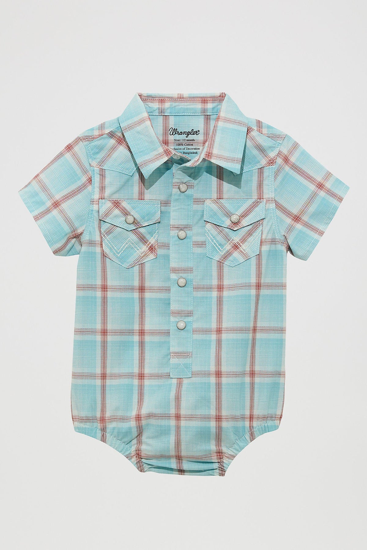 Baby Boy Short Sleeve Western Snap Bodysuit 112365601 kids infant baby wrangler onesie at Bolt Ranch Store plaid