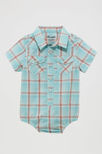 Baby Boy Short Sleeve Western Snap Bodysuit 112365601 kids infant baby wrangler onesie at Bolt Ranch Store plaid