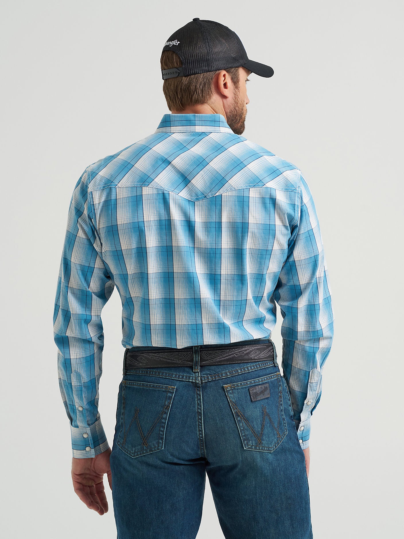 Mens Wrangler 20X Western Snap Shirt Sky Plaid