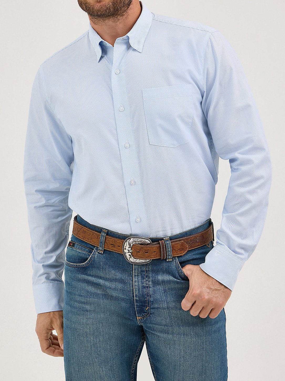 Wrangler Mens CoJo Long Sleeve Shirt 112369518 light blue dress shirt mens western top Boltranchstore.com free shipping