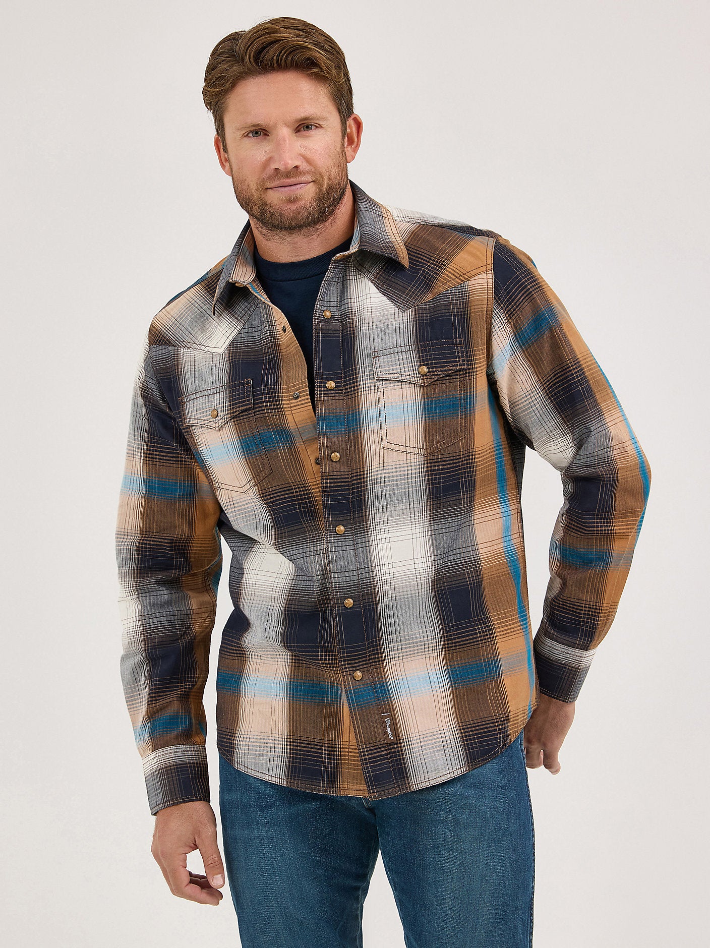Mens Wrangler Retro Western Snap Plaid Shirt