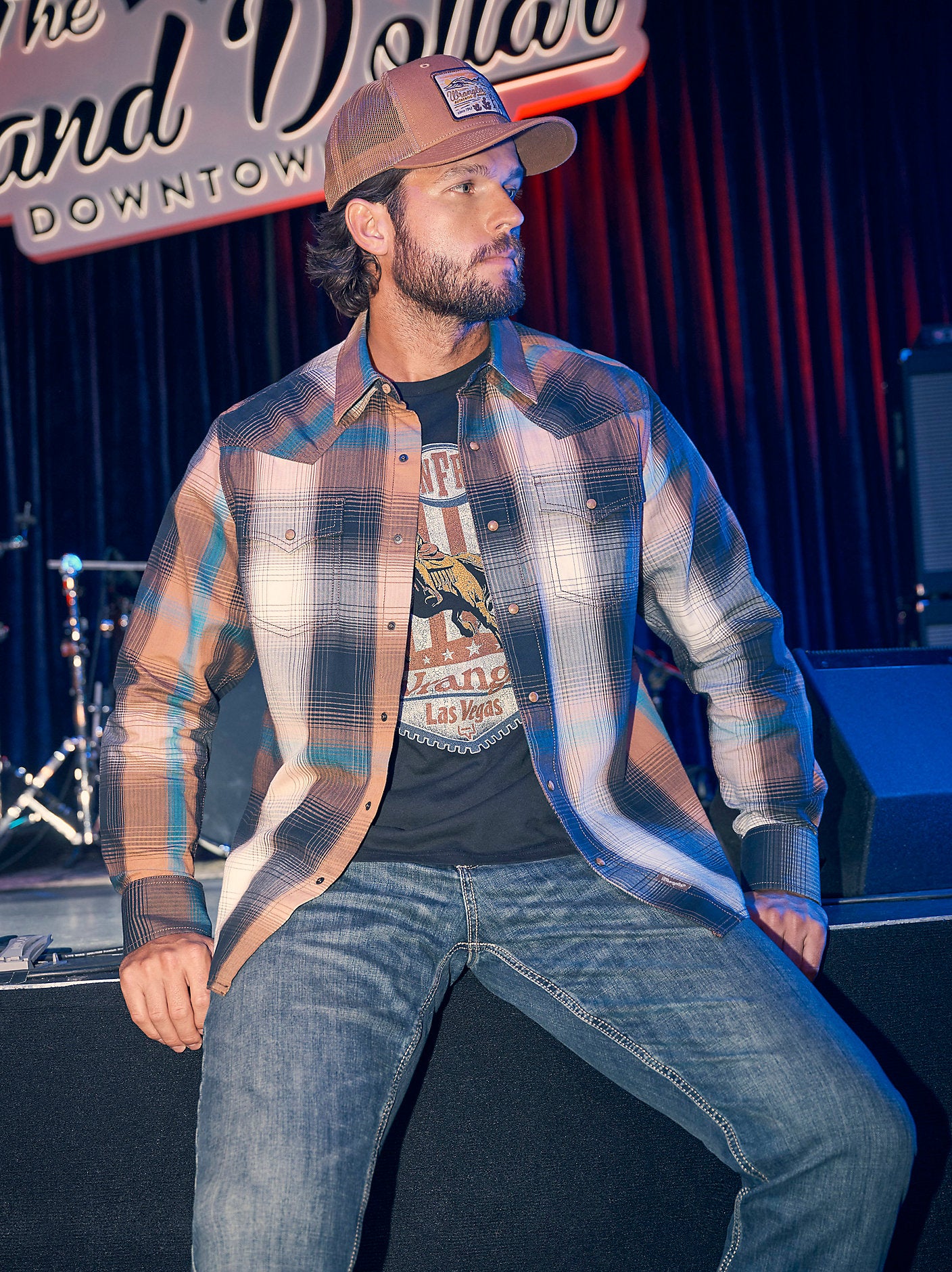 Mens Wrangler Retro Western Snap Plaid Shirt