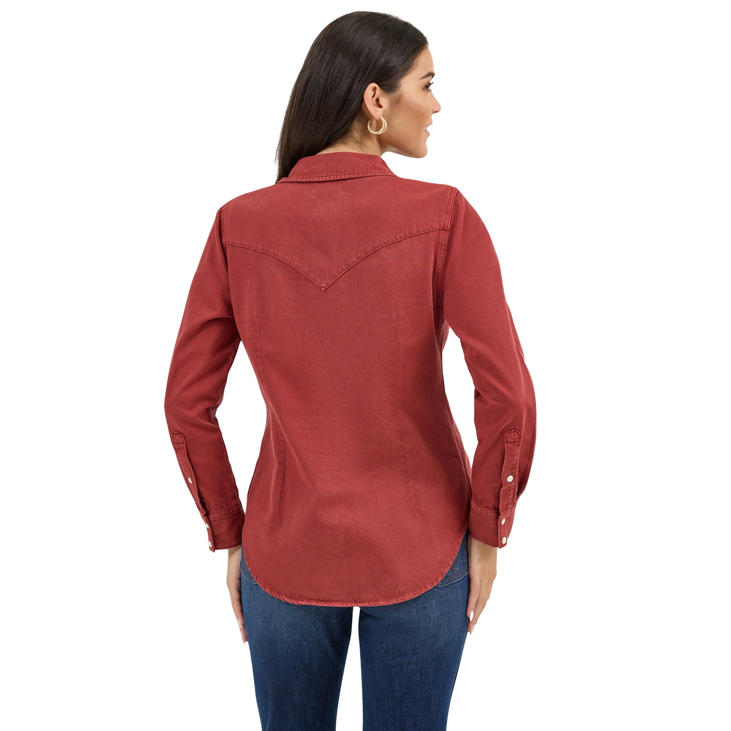 Wrangler Womens Burgandy Denim Snap Shirt