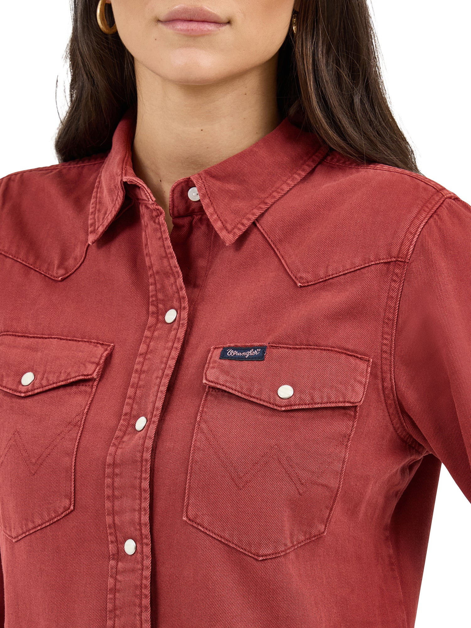 Wrangler Womens Burgandy Denim Snap Shirt