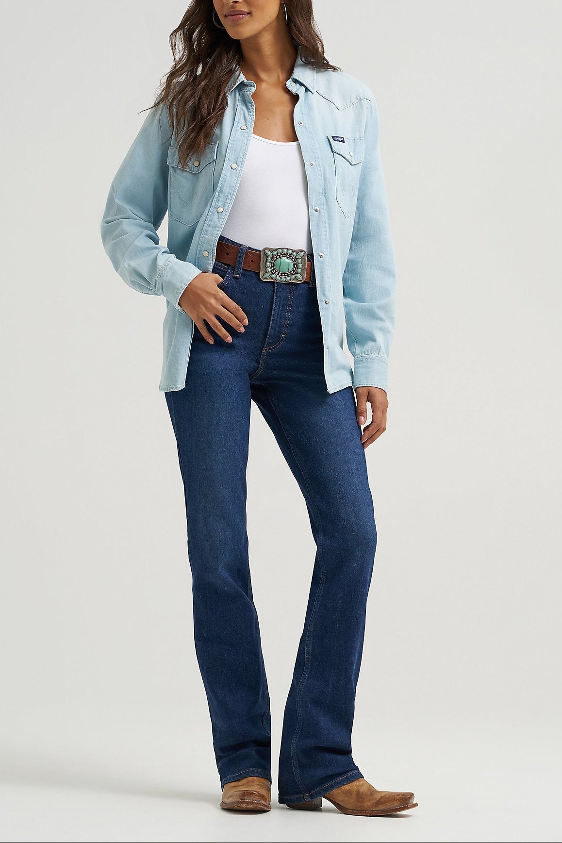 Wrangler Womens Denim Snap Shirt Bleach