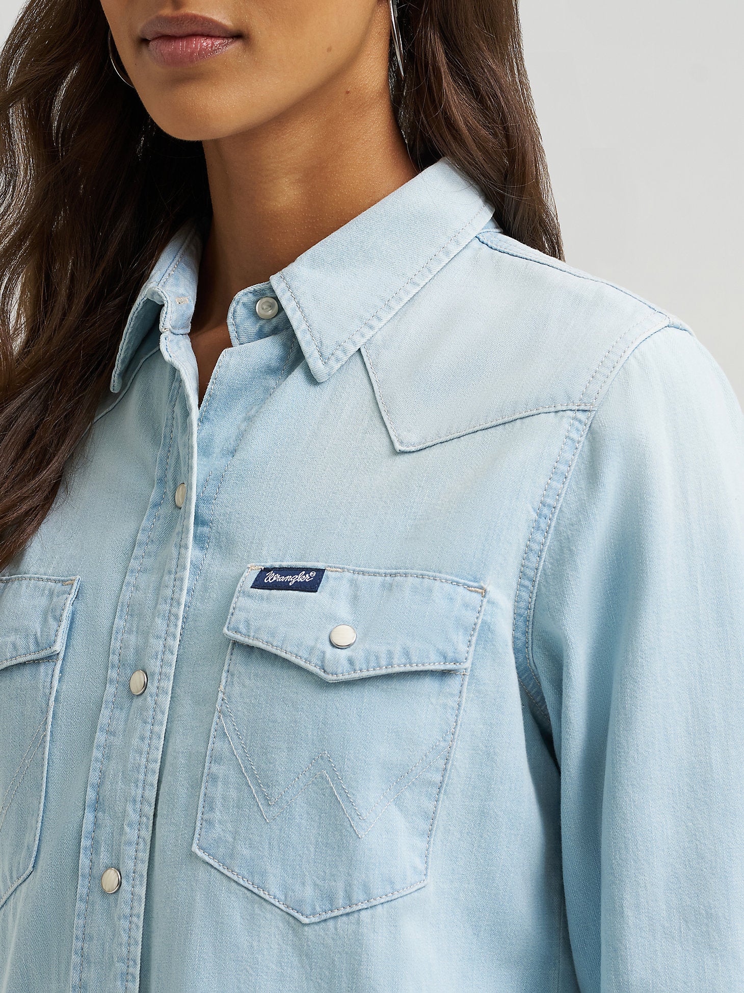 Wrangler Womens Denim Snap Shirt Bleach