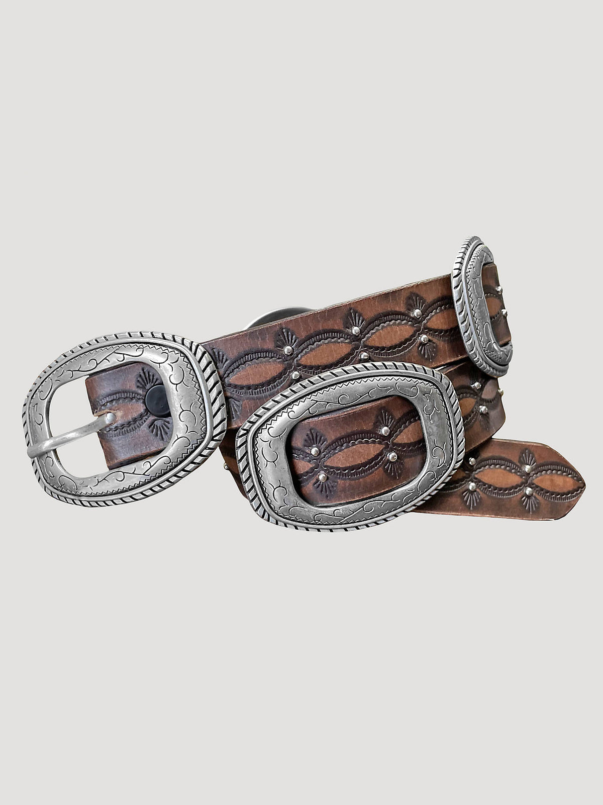 Wrangler Womens Slider Conchos Belt 112373812 brown white red concho western belt Boltranchstore.com