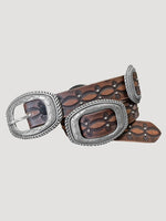 Wrangler Womens Slider Conchos Belt 112373812 brown white red concho western belt Boltranchstore.com